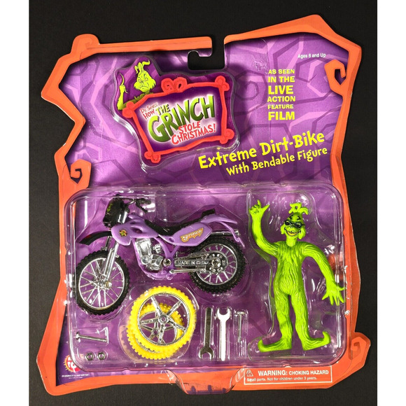VTG Dr. Seuss How The Grinch Stole Christmas Extreme Dirt Bike Bendable Figure - Picture 1 of 8
